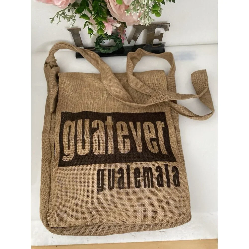 Guatever Guatemala Print Tote Bag Organic‎ Jute Shoulder Bag Made of Coffee Bag